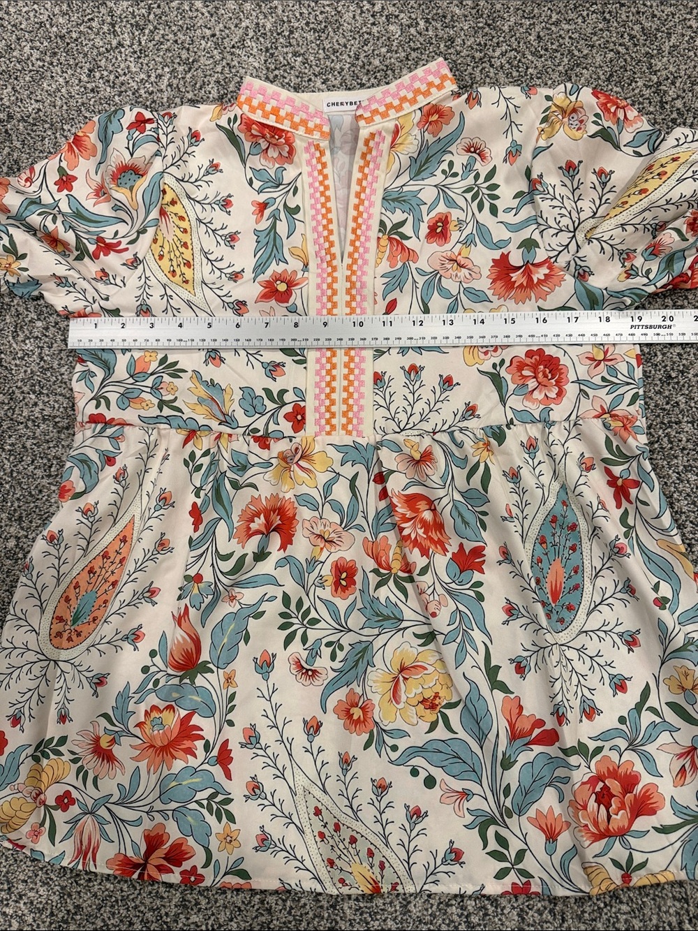 Cherry Betty Cottagecore Boho Floral Popover Top with Mandarin Collar Size S - Picture 11 of 11